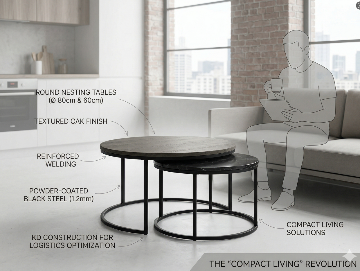 नेस्टिंग कॉफी टेबल सेट के ट्रेंड: शहरी जीवन के लिए गोल नेस्टिंग टेबल