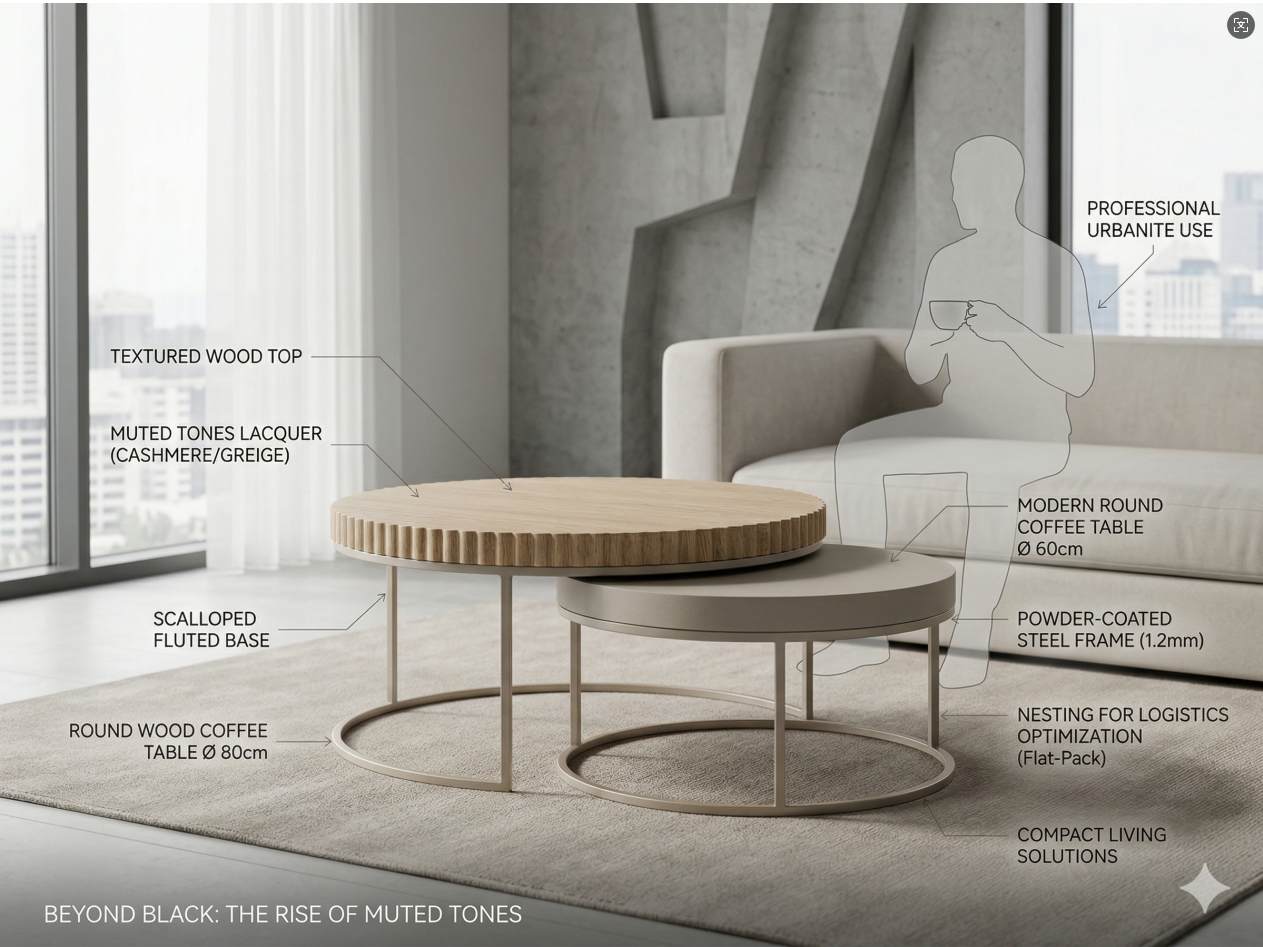ब्लैक से परे: आधुनिक गोल कॉफी टेबल और अंडाकार लकड़ी की कॉफी टेबल के ट्रेंड्स 2026