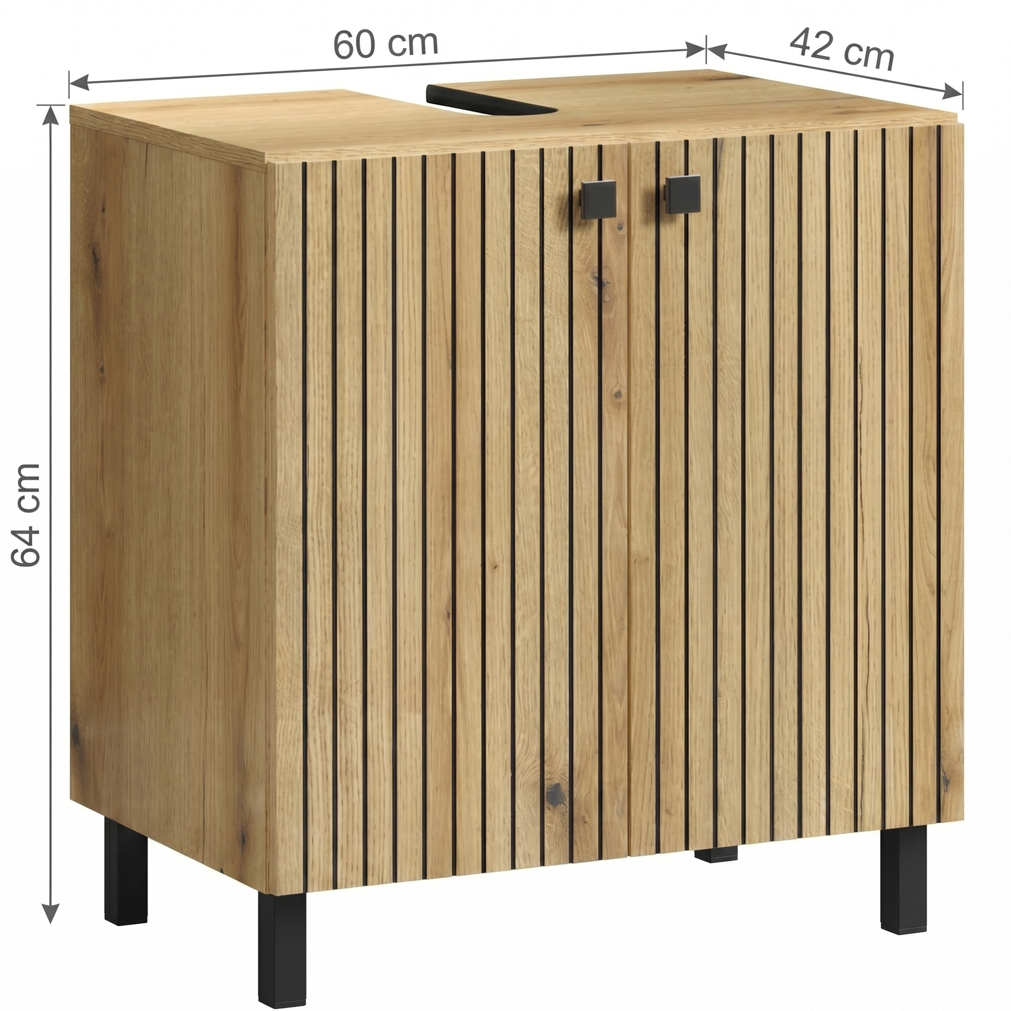 Modernong Nakatayo sa Sahig na Slatted Wood Sink Vanity Unit