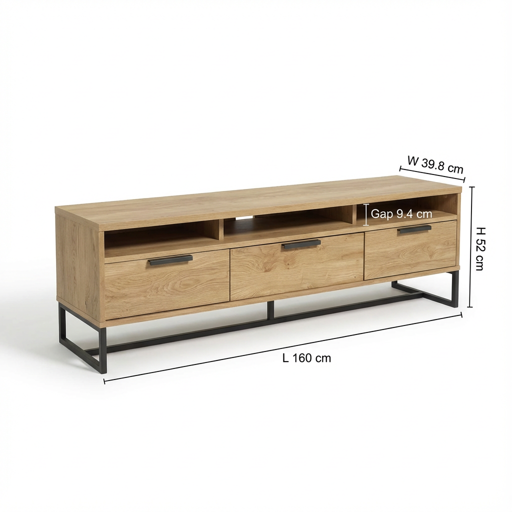 Modernong 160cm na Kahoy na Stand ng TV na may 3 Drawer