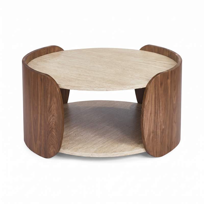 Minimalist Round Wood Coffee Table with Two-Tier Storage Minimalist Round Wood Coffee Table with Two-Tier Storage