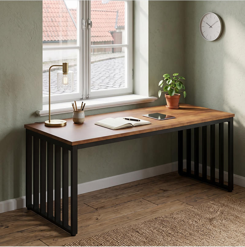 Modern Industrial Slat Leg Home Office Table