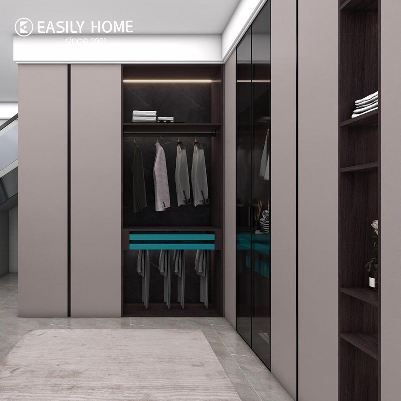 Glass Door L-shaped Wardrobe Closet