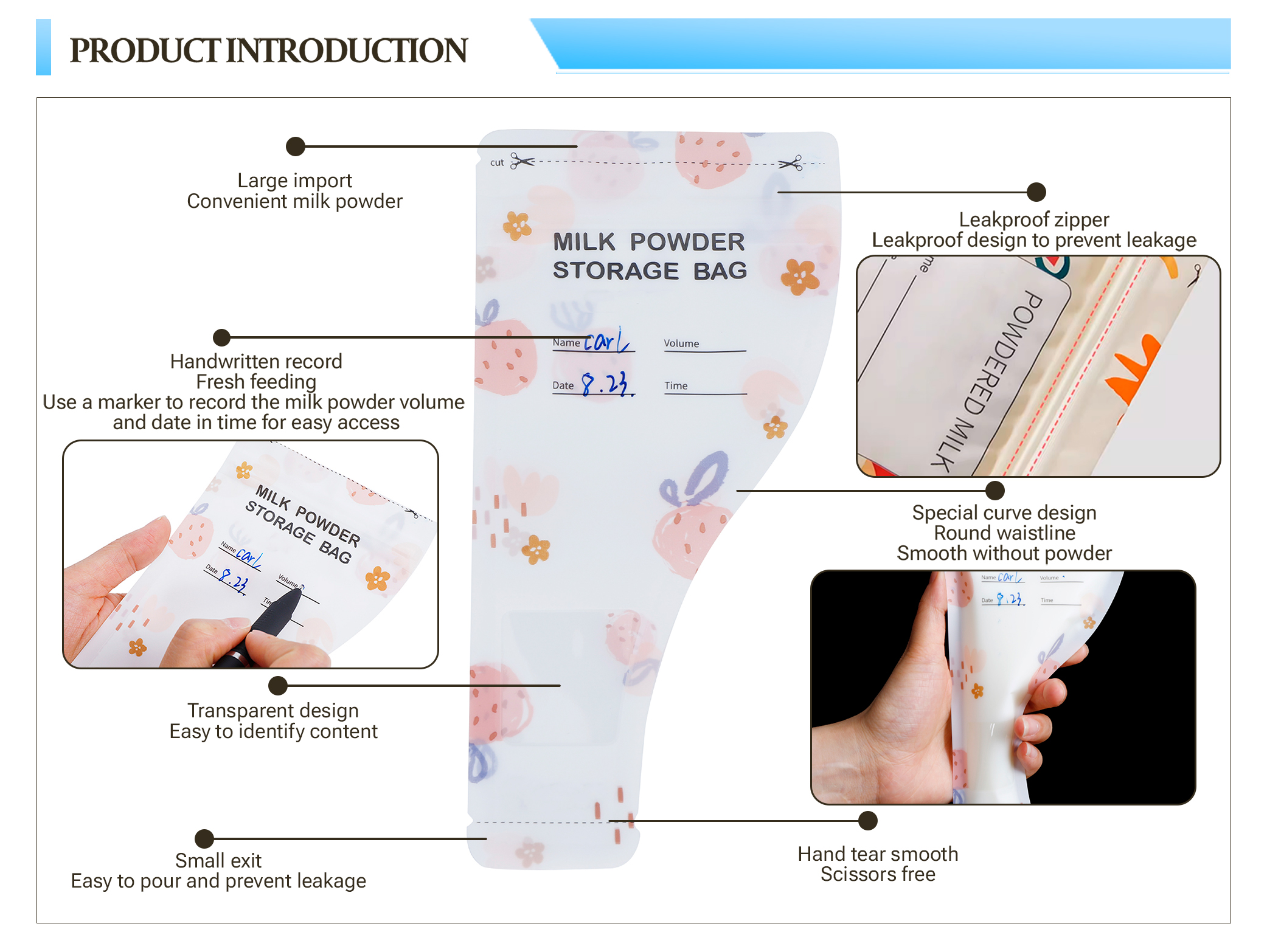 Travel milk powder storage bag Electronic beam sterilized whole milk powder packaging bag Easy to tear milk powder storage bag