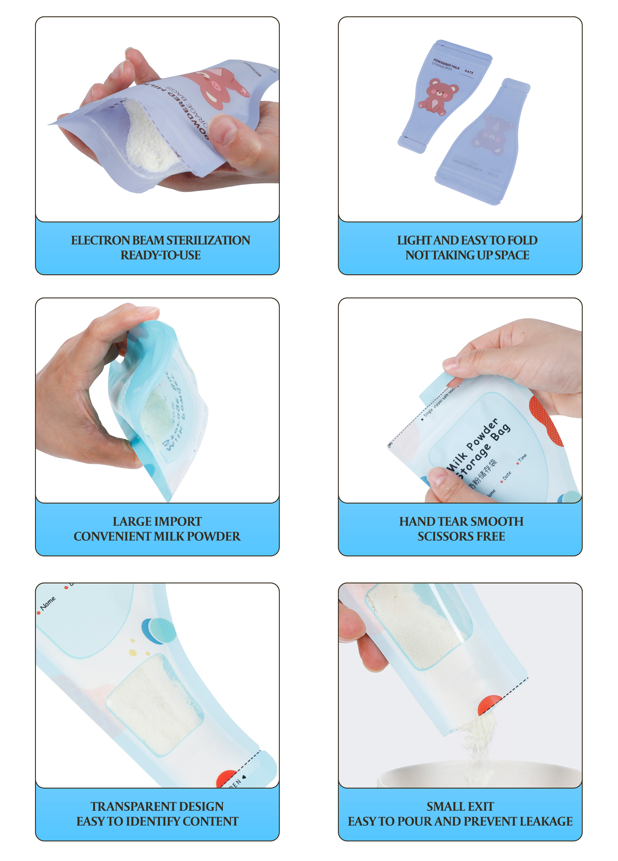 Travel milk powder storage bag Electronic beam sterilized whole milk powder packaging bag Easy to tear milk powder storage bag