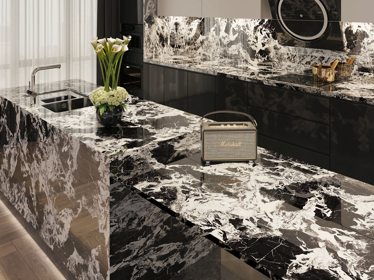 black and white marble porcelain tile