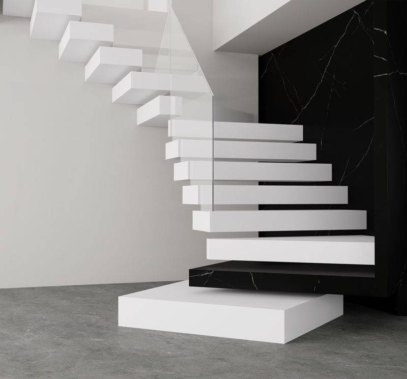 Pearl White High End Sintered Stone Stairs
