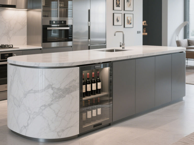 White Marble Sintered Stone Kitchen Island Countertops