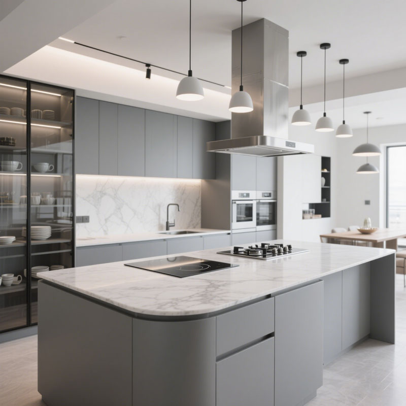 White Marble Sintered Stone Kitchen Island Countertops