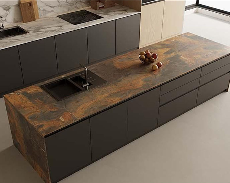 Dark Grey Lava Texture Sintered Stone Slabs for Kitchen Island and Countertop