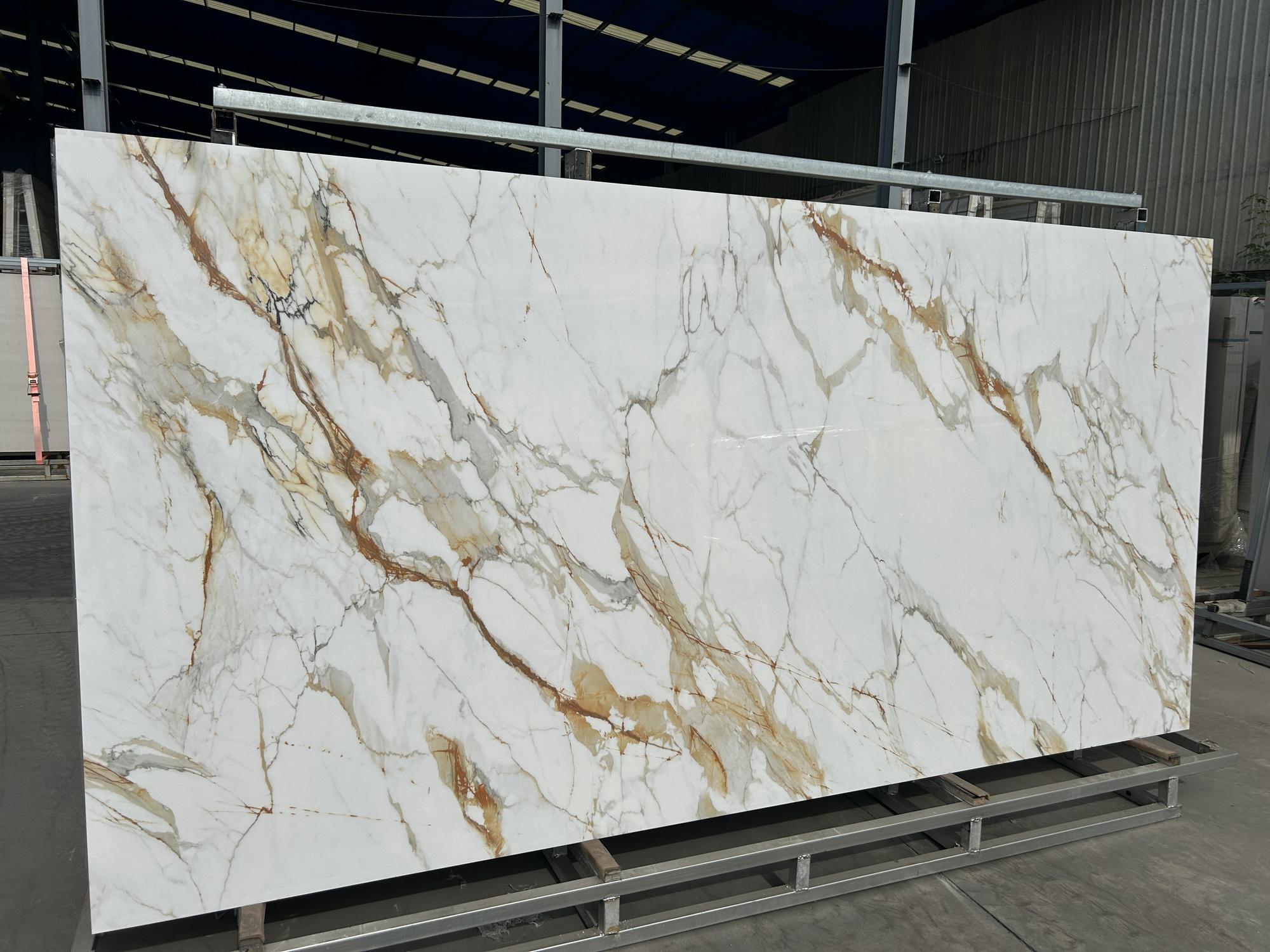 Statuario White Sintered Stone Slab with Gold Veins