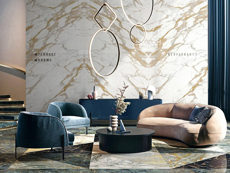 Statuario White Sintered Stone Slab with Gold Veins