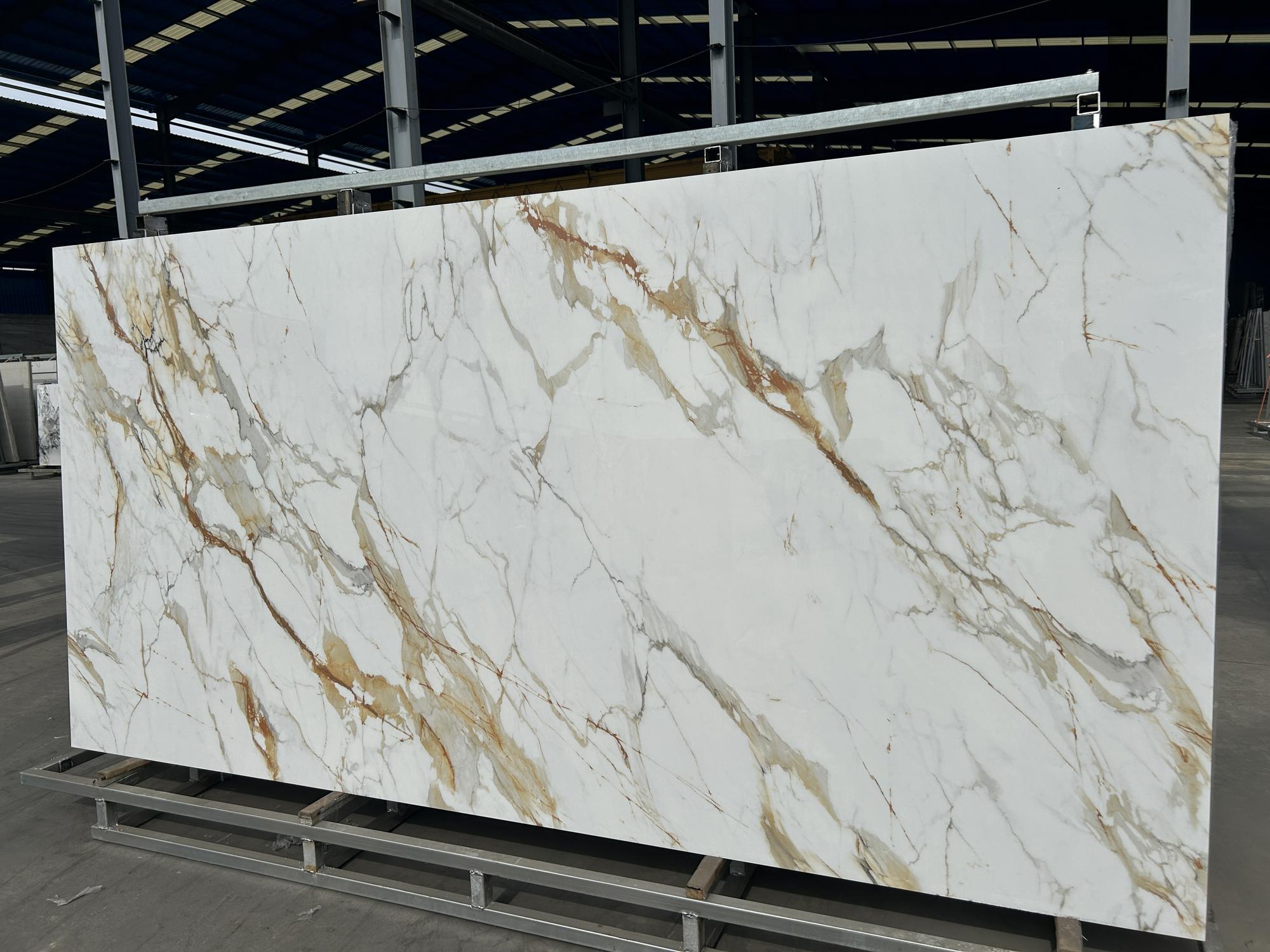 Statuario White Sintered Stone Slab with Gold Veins
