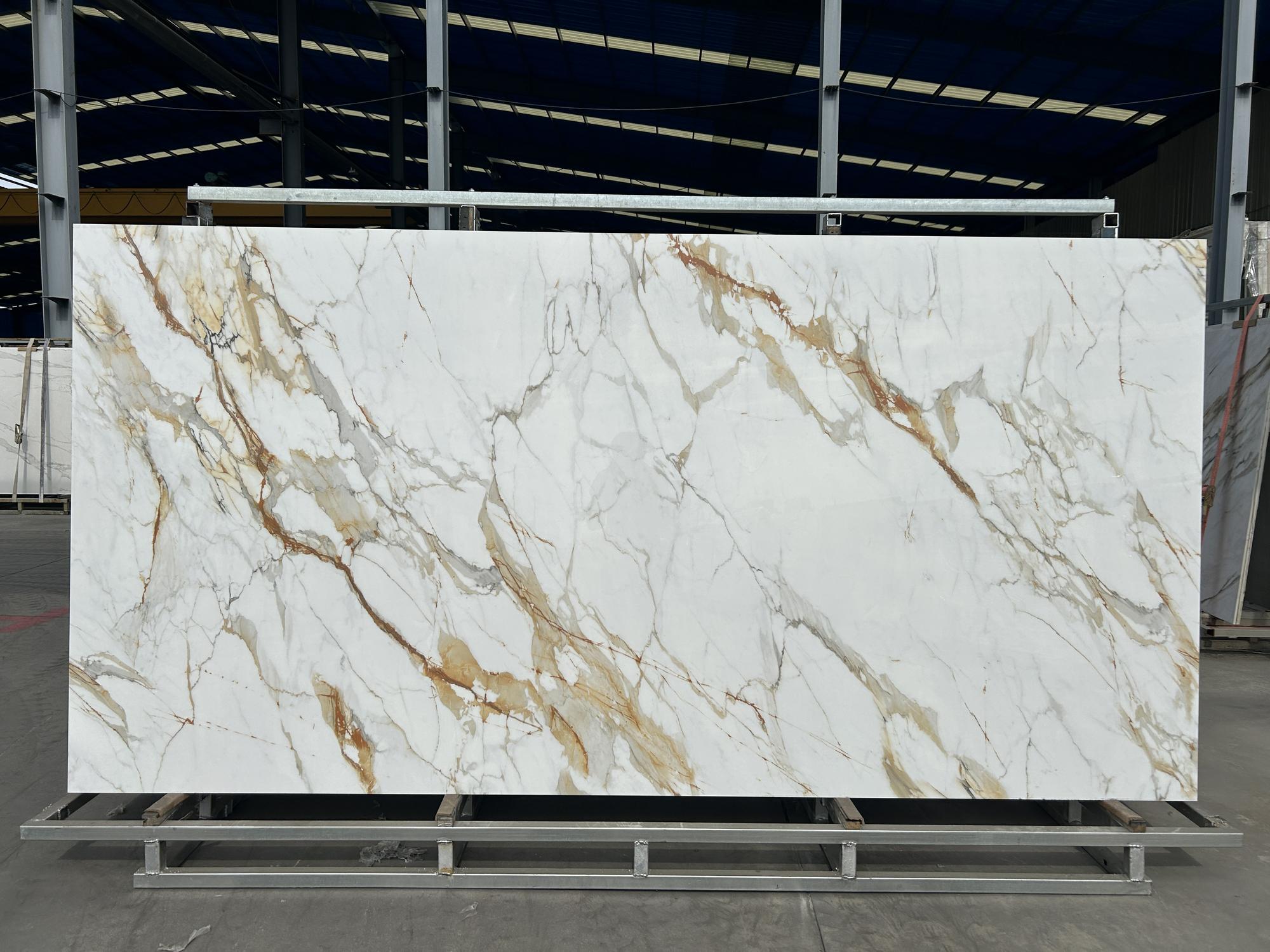 Statuario White Sintered Stone Slab with Gold Veins
