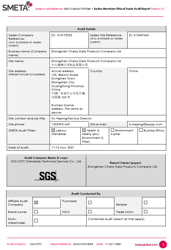Sedex Members Ethical Trade Audit Report