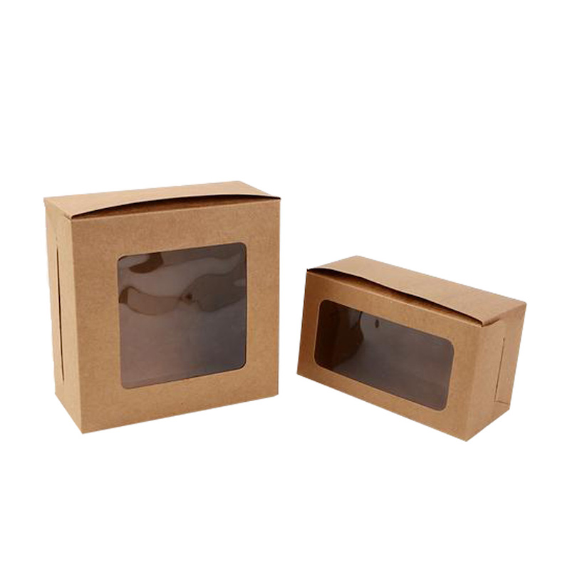 brown box with clear window