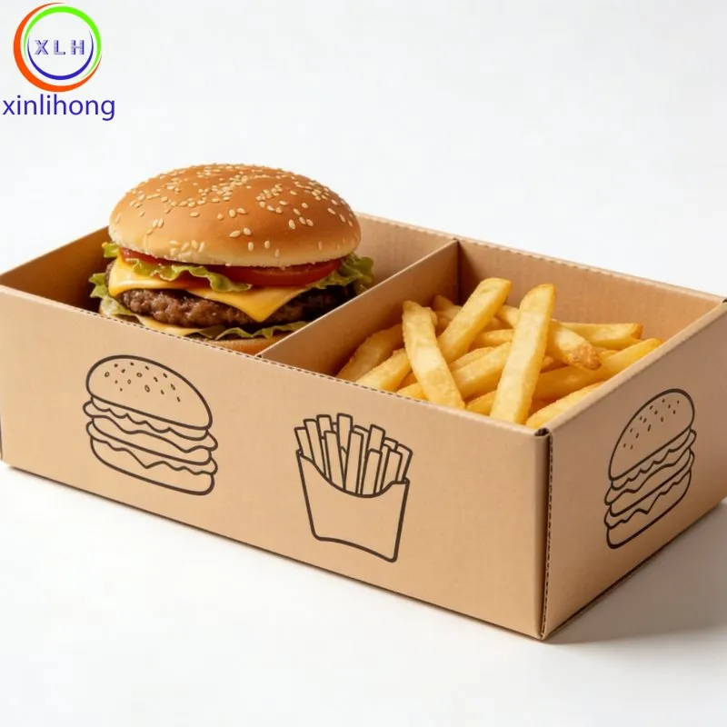 仕切り付きクラフト紙製ハンバーガー＆フライドポテトボックス