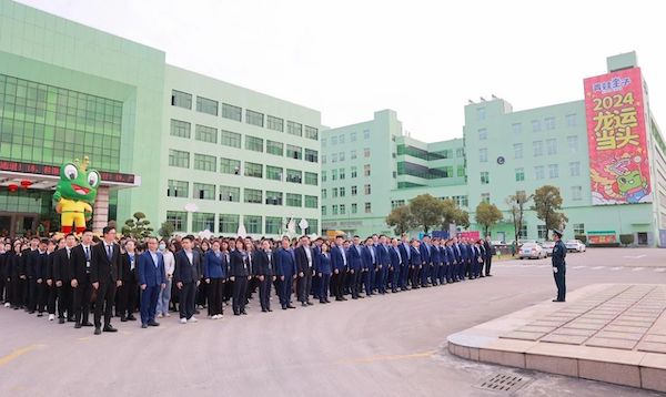 Frog Prince Group houdt de nieuwjaarsceremonie van het hijsen van de vlag