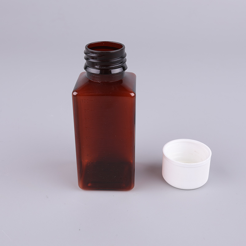 100ml Amber Square Shape Syrup Liquid Bottle with Resistant Cap for Cough Syrup Pharmaceutical Package