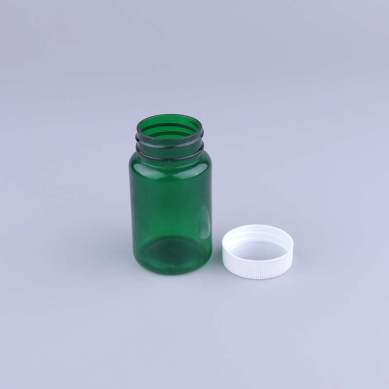 Vitamin Tablet Bottle Packaging 100ml Wide Mouth Green Glass Cpsule Bottle with Screw Cap