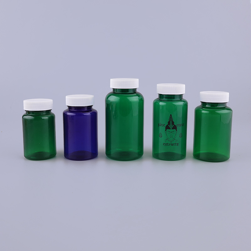 Vitamin Tablet Bottle Packaging 100ml Wide Mouth Green Glass Cpsule Bottle with Screw Cap