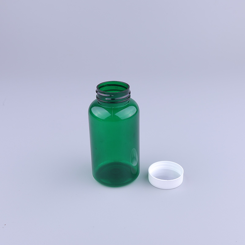 Empty Round Green PET Capsules Tablets Bottle 200ml Plastic Supplements Medicine Pills Bottles