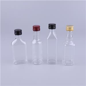 Mini Alcoholic Drink Liquor 50ml Empty Whiskey Plastic Bottle Portable Small Bottles With Gold Silver Caps