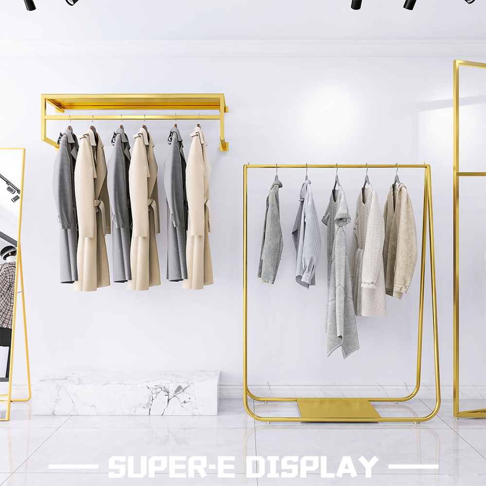 Boutique Clothing Display Racks Coat Hanger With Shelf