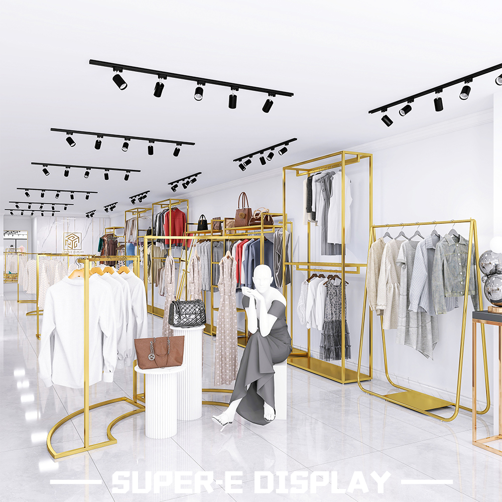 Boutique Clothing Display Racks Coat Hanger With Shelf