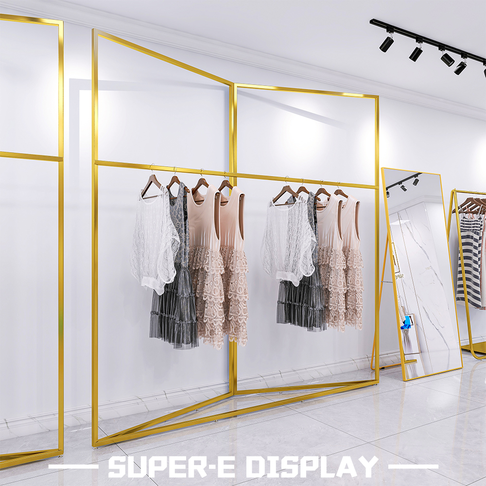 Boutique Clothing Display Racks Coat Hanger With Shelf