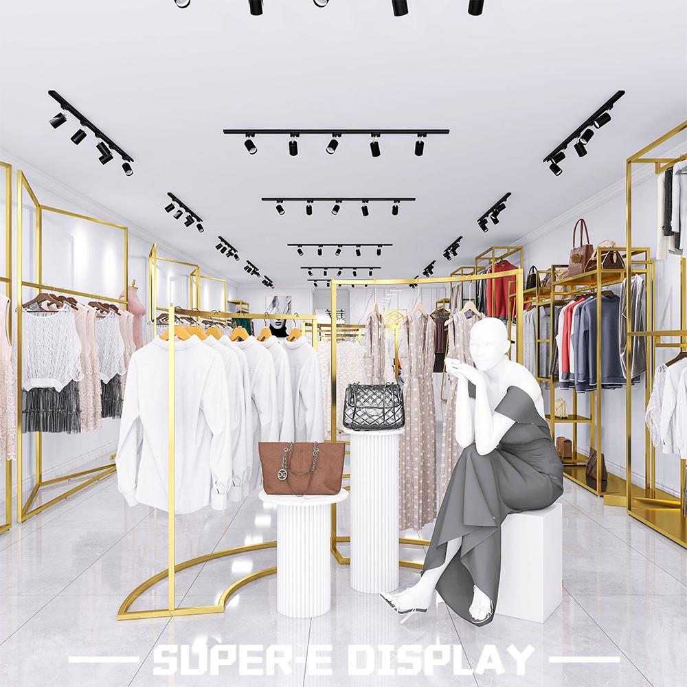 Boutique Clothing Display Racks Coat Hanger With Shelf