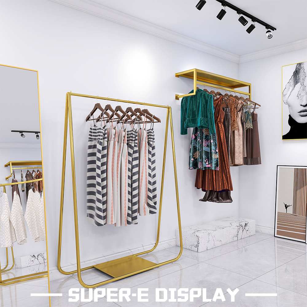 Boutique Clothing Display Racks Coat Hanger With Shelf