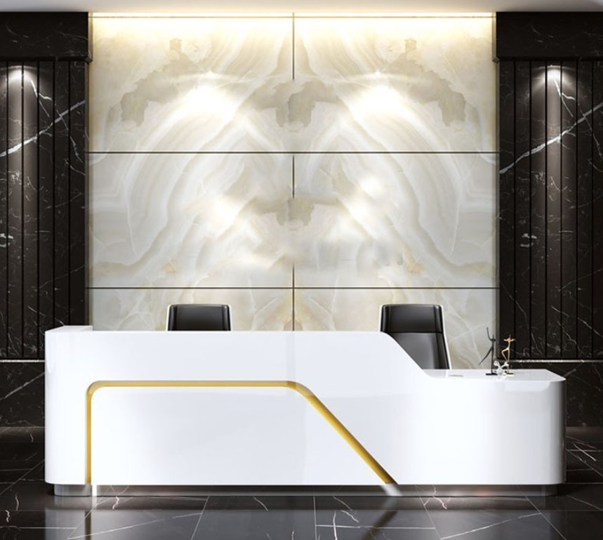 White round Stylish and modern company office reception desk