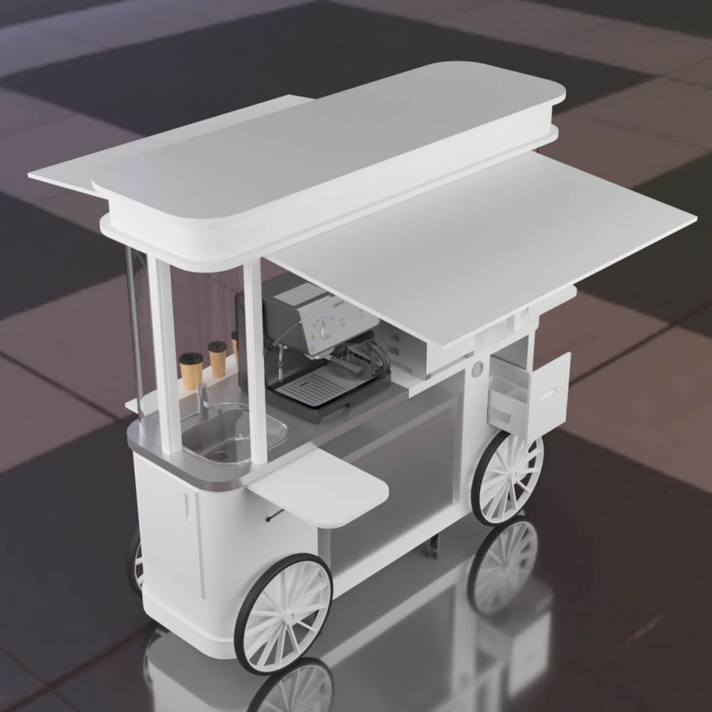 White Ss Retro Expandable Mobile Espresso Stall
