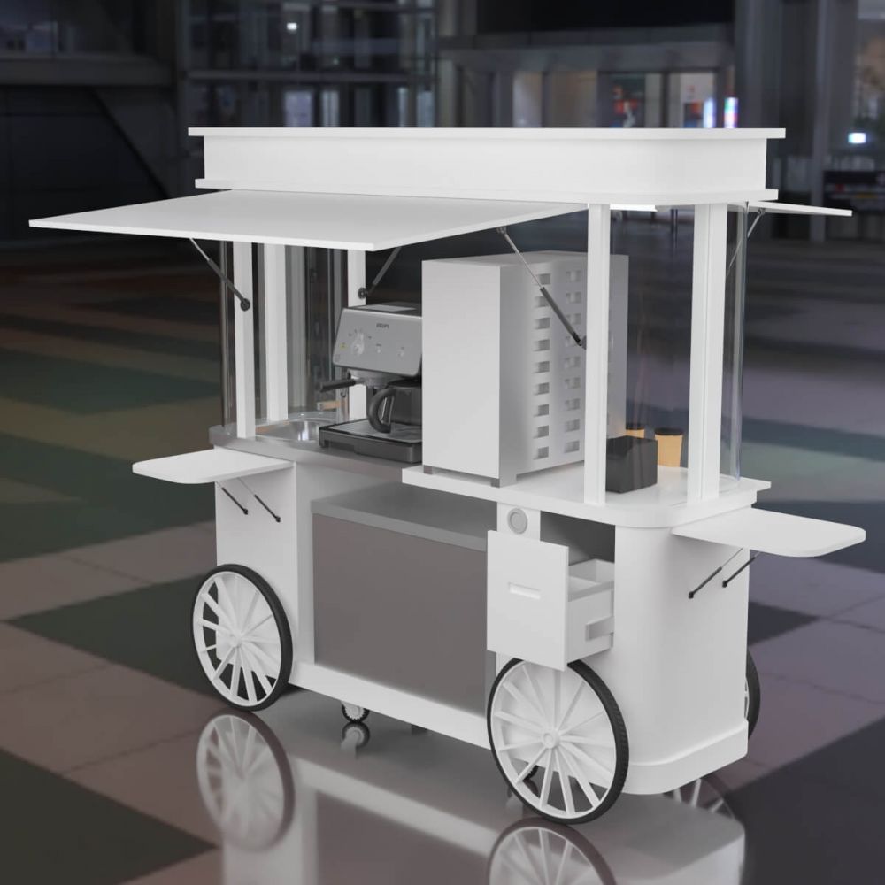 White Ss Retro Expandable Mobile Espresso Stall