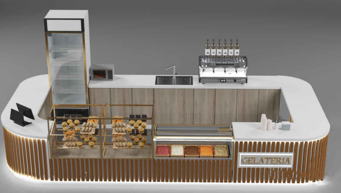 Solid Wood Stripe Shopping Mall Exquisite Baked Goods Bakery Kiosk
