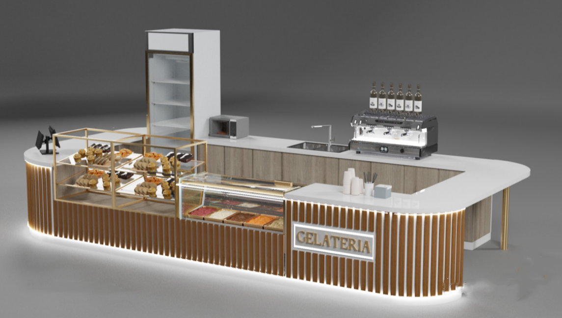 Solid Wood Stripe Shopping Mall Exquisite Baked Goods Bakery Kiosk