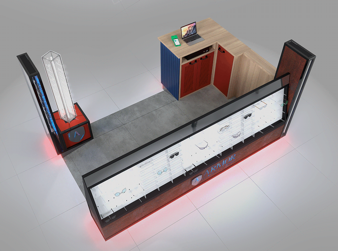 Modern Design Shopping Mall Sunglasses Retail Display Kiosk