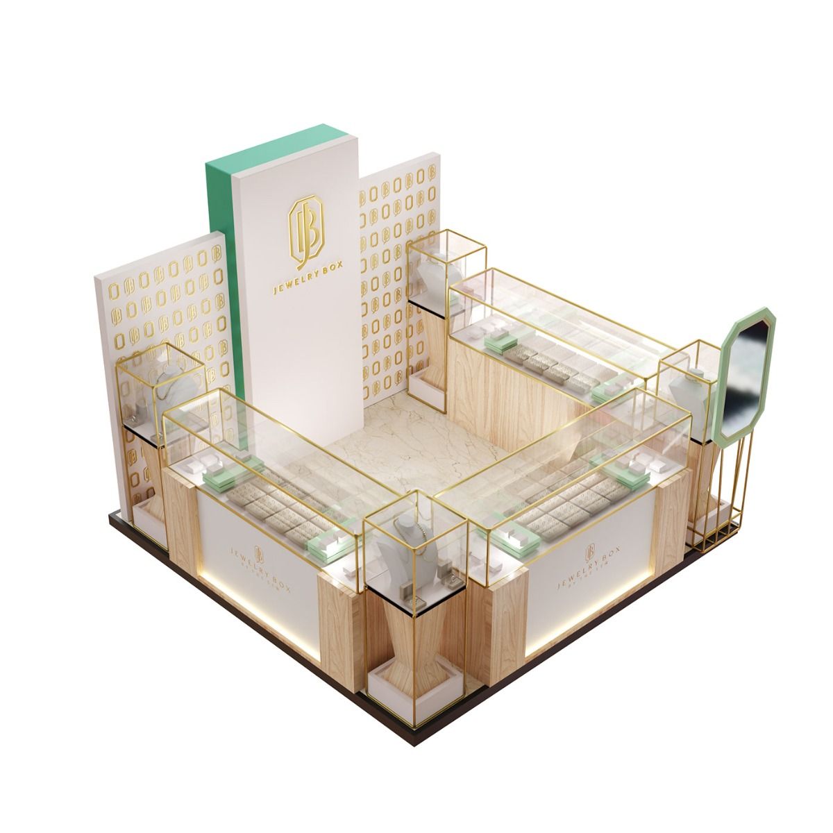 Mall Wood Grain And Ss Retail Display Jewelry Kiosk