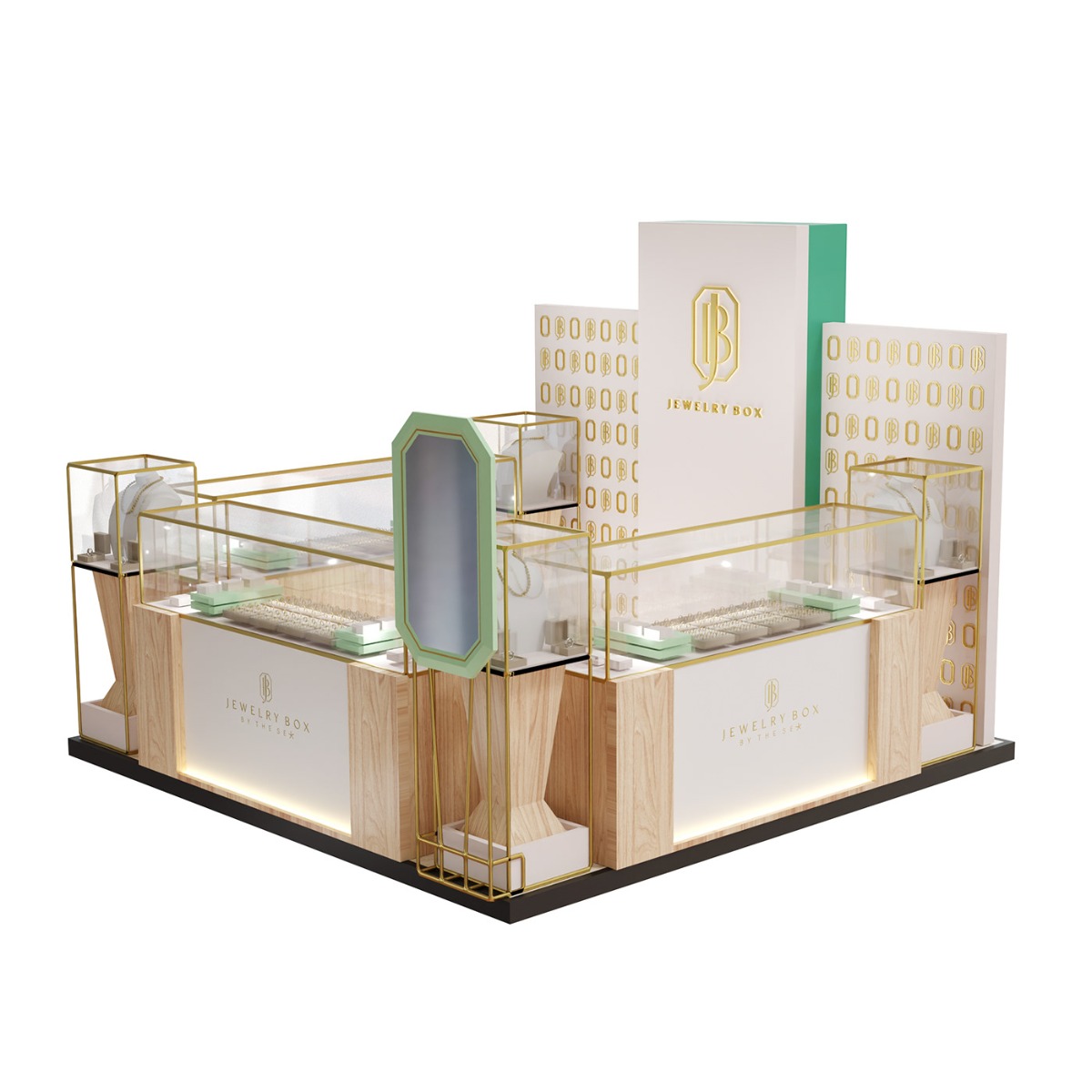 Mall Wood Grain And Ss Retail Display Jewelry Kiosk
