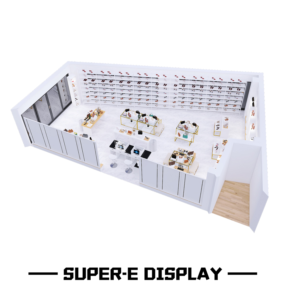 Women's shoe store display racks in malls and stores