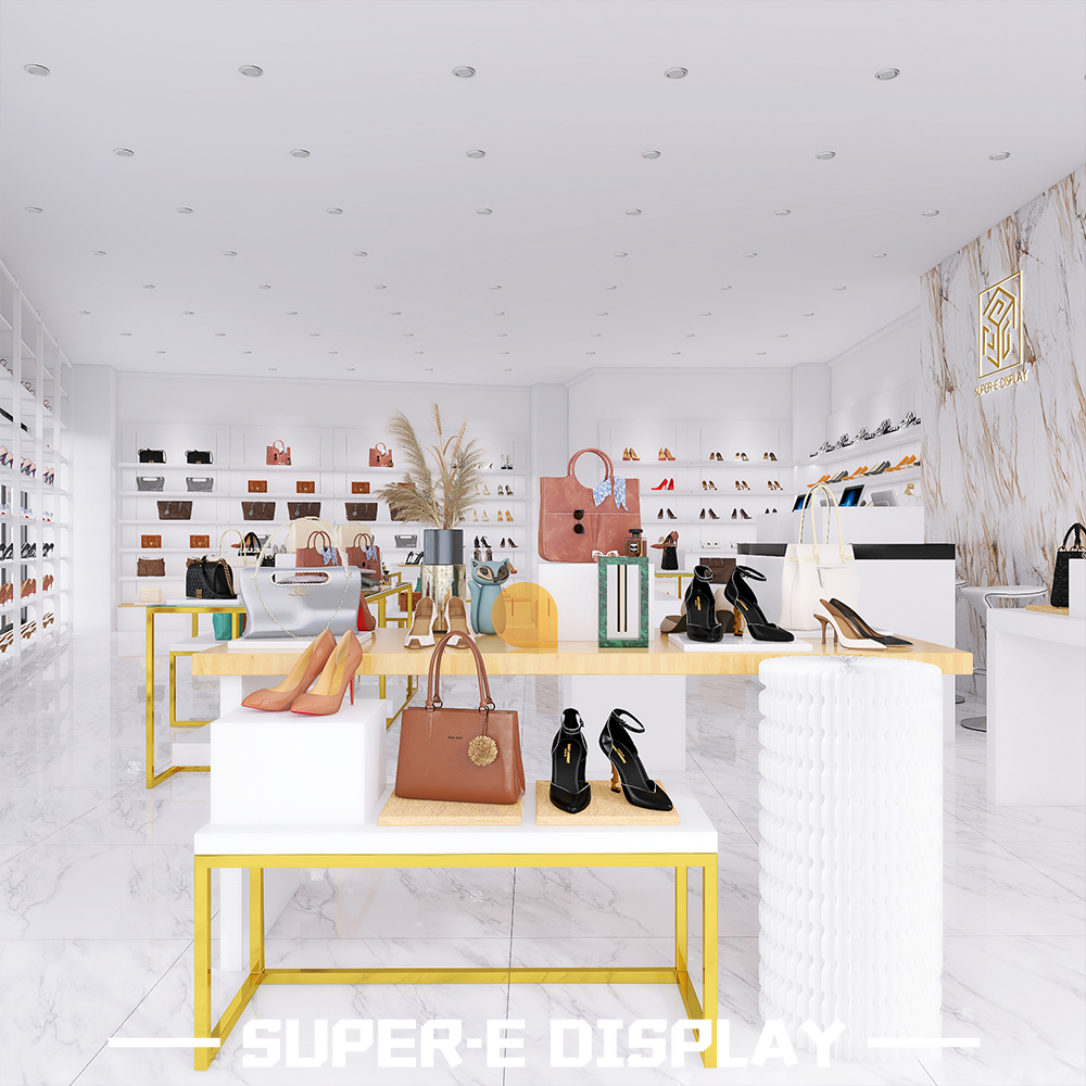 Women's shoe store display racks in malls and stores