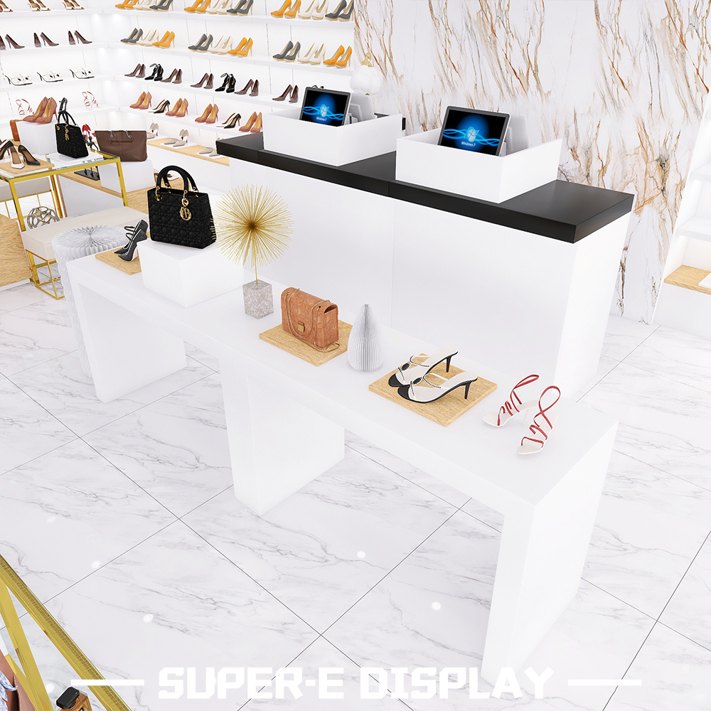 Women's shoe store display racks in malls and stores