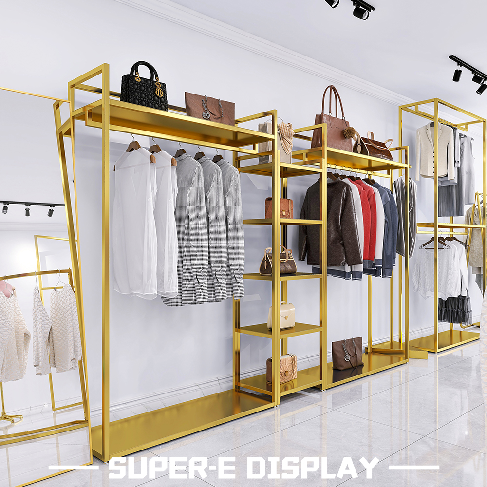 Boutique Clothing Display Racks Coat Hanger With Shelf