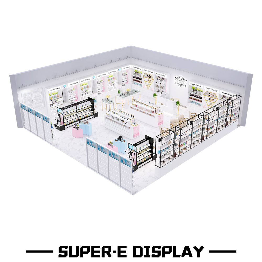 Retail Cosmetics Store Floor-Standing Island Cosmetics Display Racks