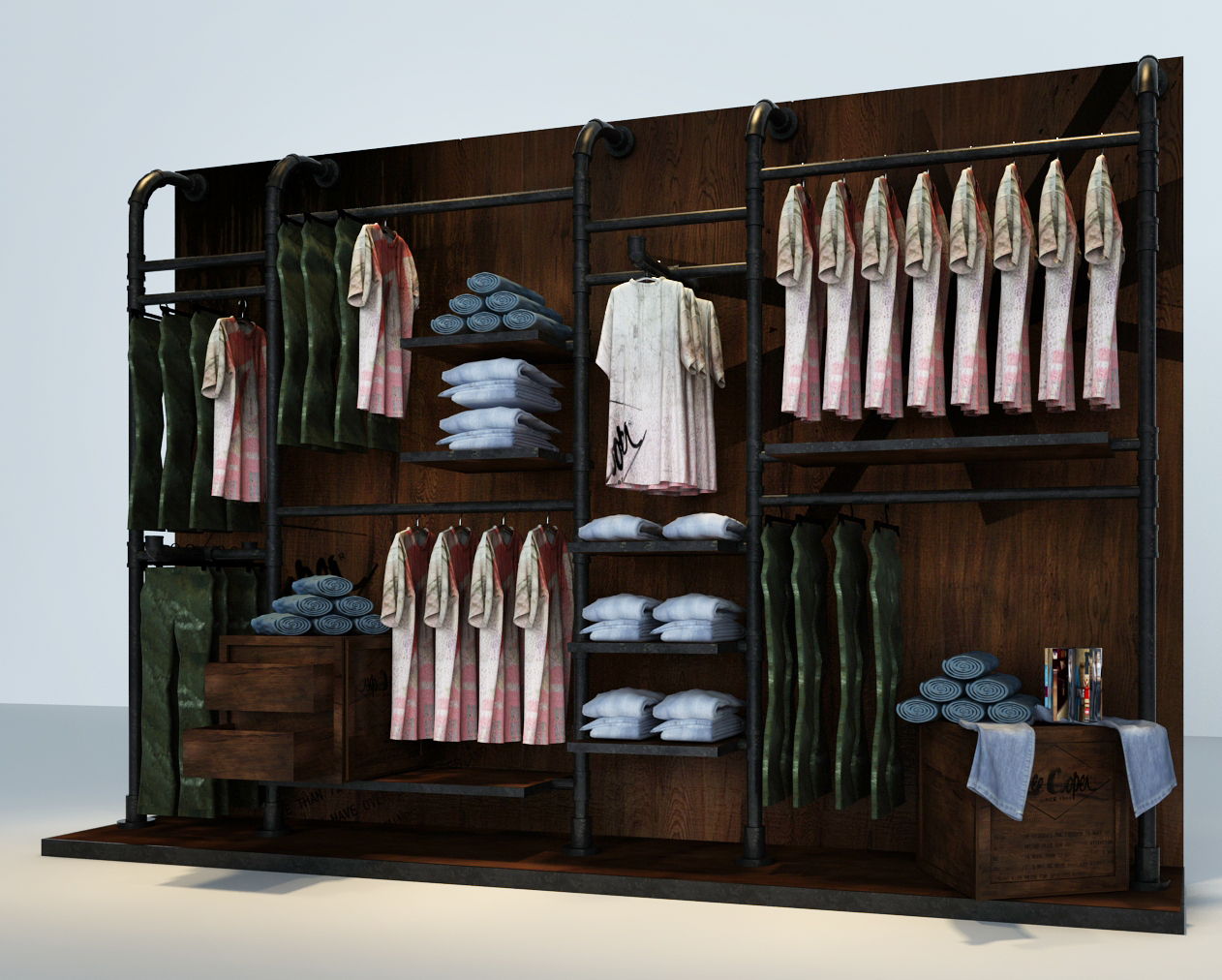Wooden Floor-Mounted Whole-Store Clothing Store Display Racks