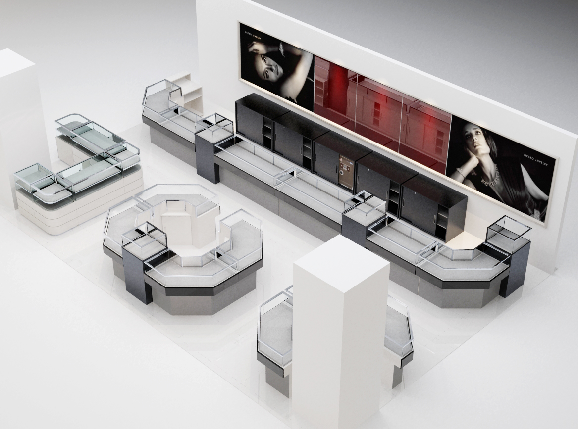 Modular special-shaped corner jewelry display island cabinets for pop-up stores