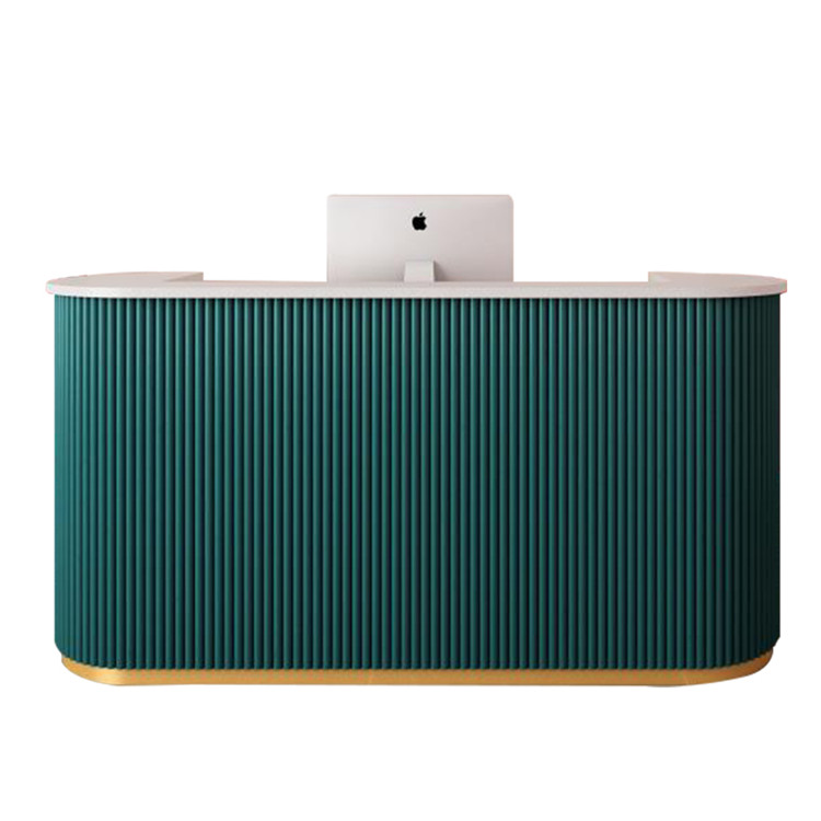 Shop Salon U-Shaped Reception Desk with Storage, Pink Roll-Up Blind