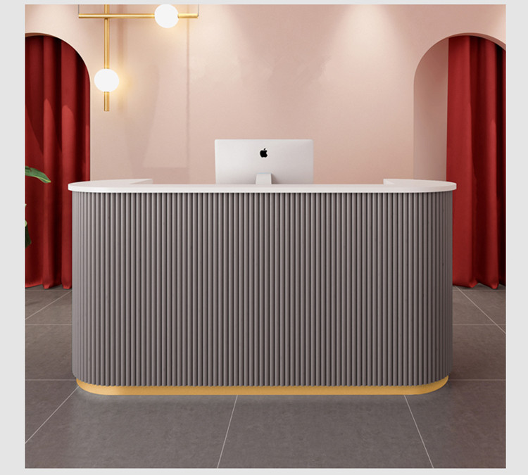 Shop Salon U-Shaped Reception Desk with Storage, Pink Roll-Up Blind