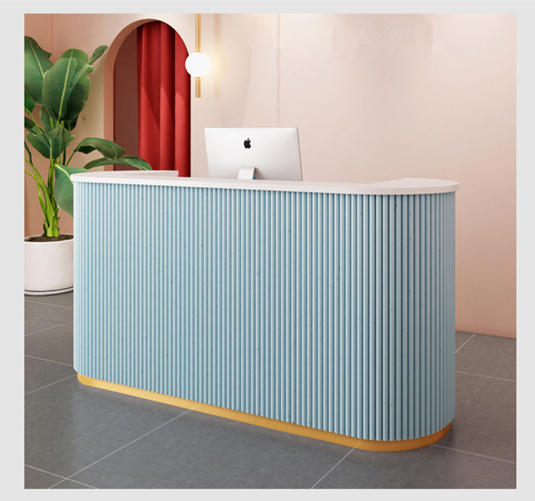 Shop Salon U-Shaped Reception Desk with Storage, Pink Roll-Up Blind